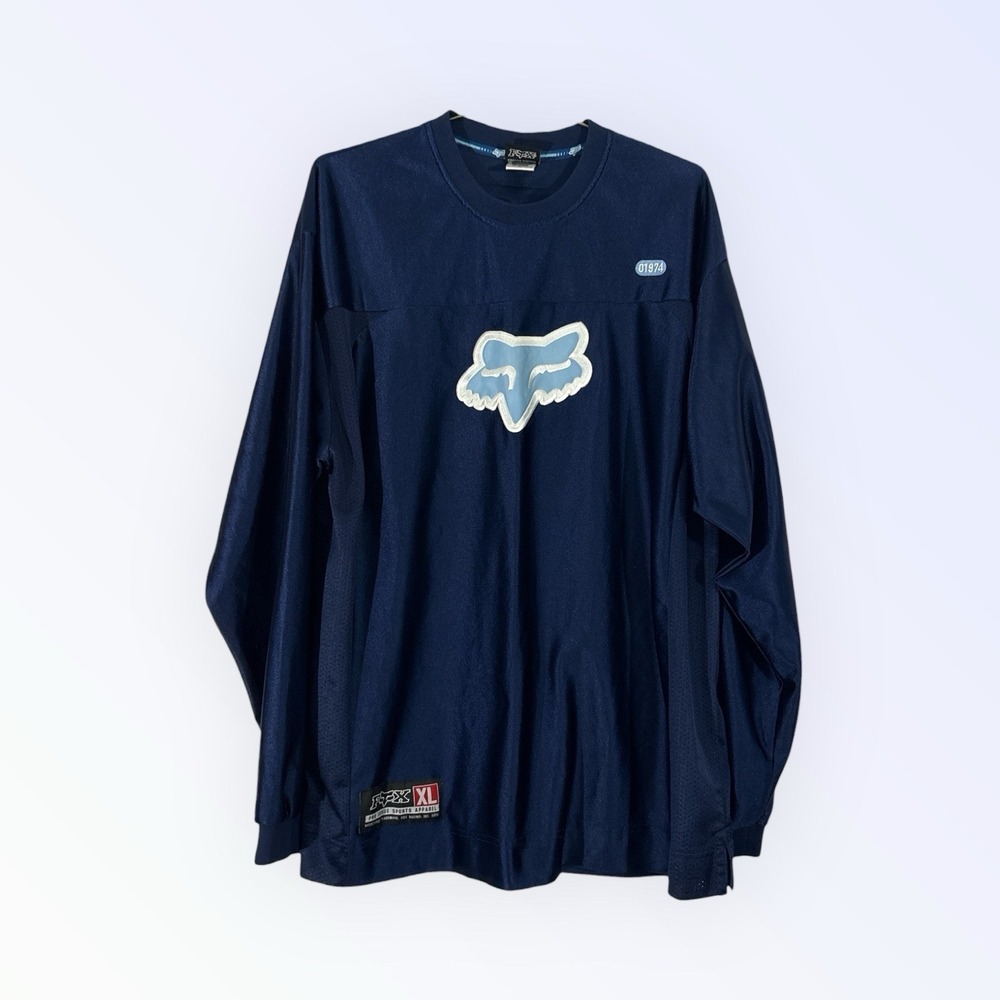 VINTAGE Y2K FOX RACING SHIRT MENS XL SHINY BLUE MATERIAL